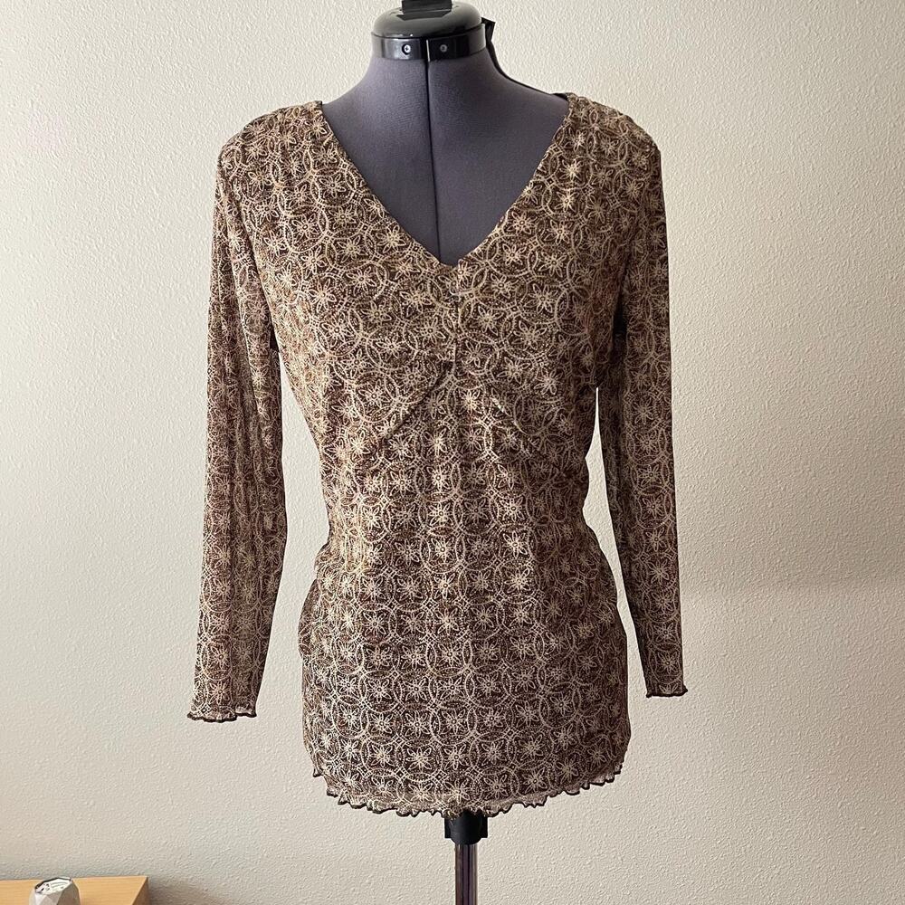 Y2K vintage 2000s micro mesh nine west blouse whimsy earth fairy boho | size XL
